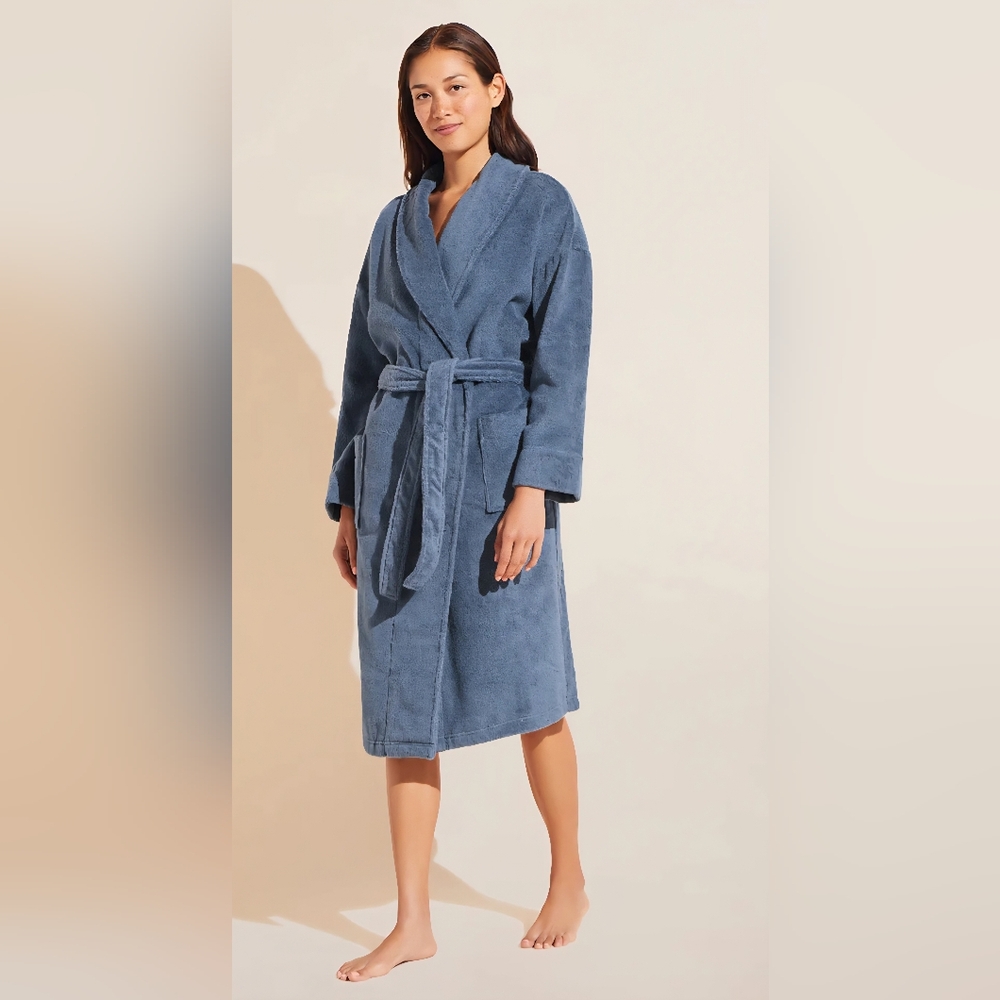 Eberjey Terry Robe in Coastal Blue NEW size S/M Unisex